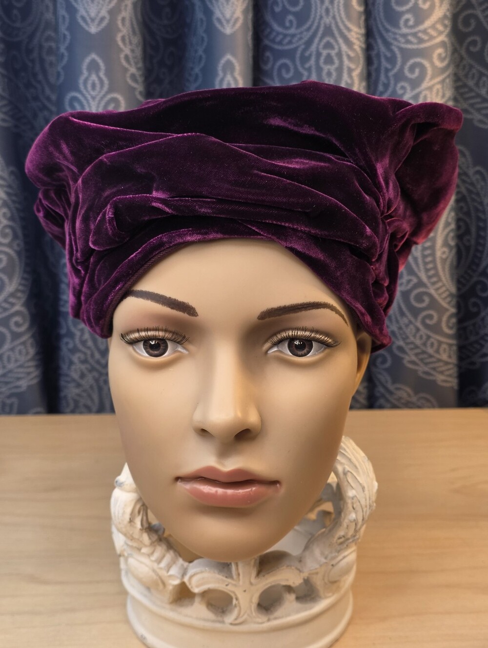 Vintage I. Magnin & Co. Deep Purple Velvet Draped Hat Approx 57CM